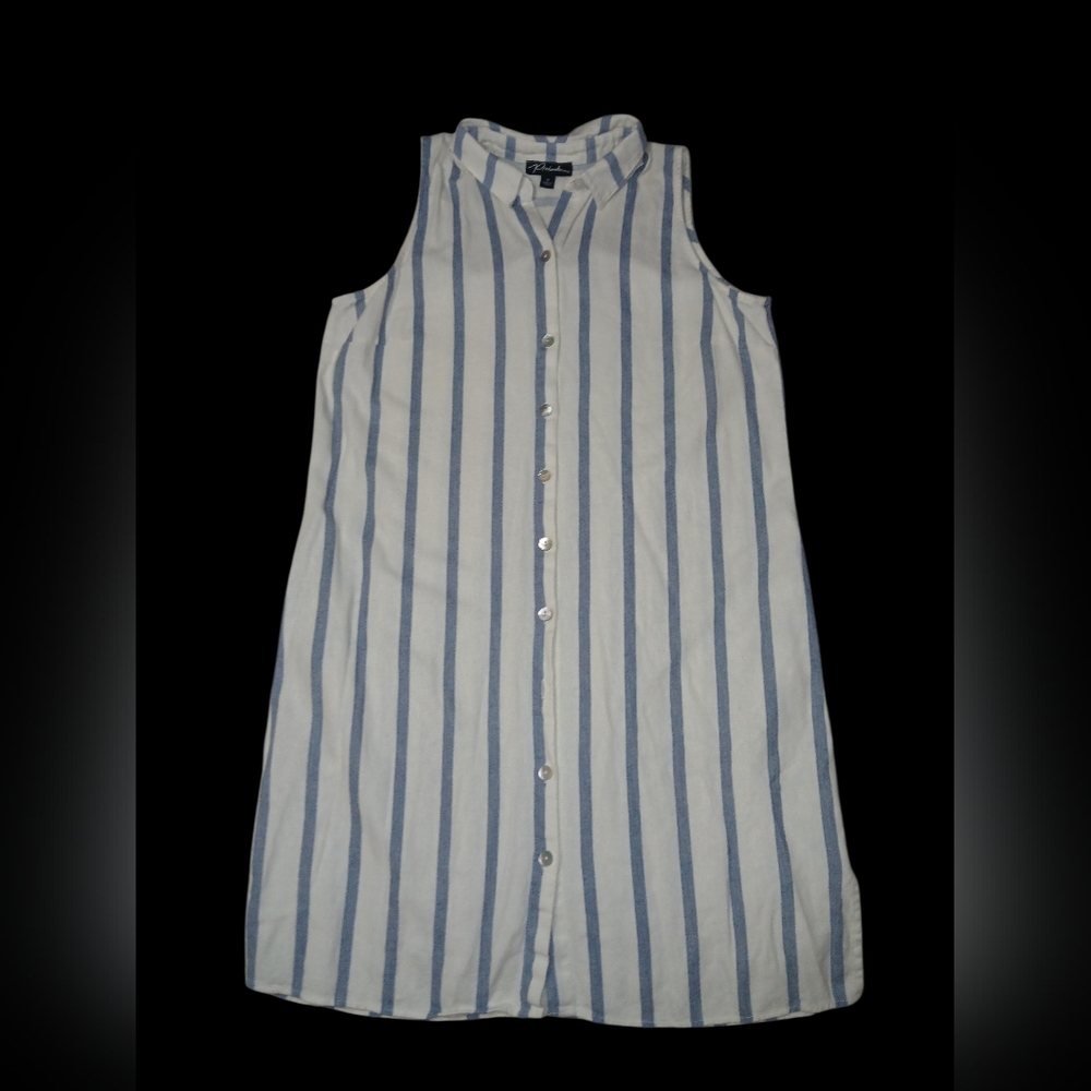 Prelude Striped Sleeveless Button-Down Shirt Dress Size M